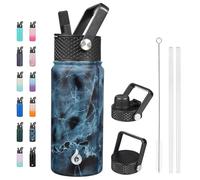 BJPKPK Bouteilles d'eau isothermes avec couvercle à paille, bouteille d'eau en acier inoxydable avec 3 couvercles, anti-fuite, sans BPA, gourde à large goulot - 532 ml - Thermos-Ocean