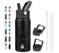 BJPKPK Bouteilles d'eau isothermes avec couvercle à paille, bouteille d'eau en acier inoxydable avec 3 couvercles, anti-fuite, sans BPA, à large goulot - Bleu nuit