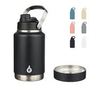 BJPKPK Bouteilles d'eau isothermes de 1,9 l, passe au lave-vaisselle avec poignée en métal, couvercle à bec verseur sans BPA et bol amovible, grande carafe à eau en acier inoxydable, noir