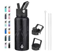 BJPKPK Bouteilles d'eau isothermes de 946 ml en acier inoxydable avec paille, bouteilles d'eau isotherme avec 3 couvercles, bouteilles d'eau chaude et froide pour l'école à minuit