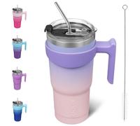 BJPKPK Gobelet de voyage isotherme en acier inoxydable de 600 ml avec poignée et couvercle à paille, tasse de voyage isotherme, coucher de soleil pastel