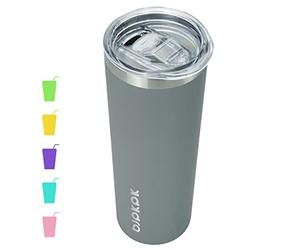BJPKPK Gobelet fin isotherme en acier inoxydable avec couvercle, 600 ml, gris
