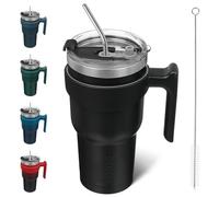 BJPKPK Gobelet isotherme à double paroi en acier inoxydable avec couvercle et paille, 900 ml, noir
