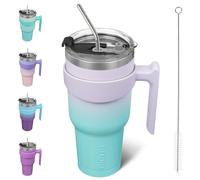 BJPKPK Gobelet isotherme avec poignée en acier inoxydable avec couvercle et paille, 1200 ml tasses à café de voyage pour, Noir