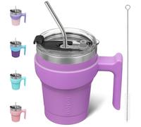 BJPKPK Gobelet isotherme avec poignée en acier inoxydable avec couvercle et paille, 300 ml tasses à café de voyage pour Tasses à café, Lavender