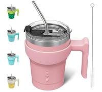 BJPKPK Gobelet isotherme avec poignée en acier inoxydable avec couvercle et paille, 300 ml tasses à café de voyage pour Tasses à café, Light Pink