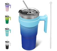 BJPKPK Gobelet isotherme avec poignée en acier inoxydable avec couvercle et paille, 600 ml tasses à café de voyage pour Tasses à café, Sky