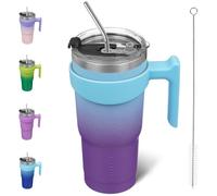 BJPKPK Gobelet isotherme avec poignée en acier inoxydable avec couvercle et paille, 600 ml tasses à café de voyage pour Tasses à café, Ocean Dream