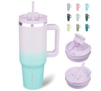 BJPKPK Gobelet isotherme avec poignée en acier inoxydable avec couvercle et paille pour eau ou café glacé, 1.2L, Oasis