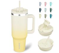 BJPKPK Gobelet isotherme de 1.2L avec poignée - Gobelet isotherme avec couvercle et paille - En acier inoxydable - Citron