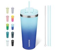 BJPKPK Gobelet isotherme de 650 ml avec couvercle et paille - En acier inoxydable - Réutilisable - Bleu ciel