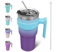 BJPKPK Gobelet isotherme de 900 ml avec poignée - Gobelet isotherme avec couvercle et paille - Tasse de voyage en acier inoxydable - Tasse à café - Tasses à café - Ocean Dream