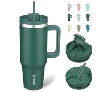 BJPKPK Gobelet isotherme en acier inoxydable de 1.2L avec poignée et 2 pailles, tasse à café de voyage avec couvercle, vert kaki