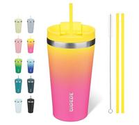 BJPKPK Gobelet isotherme en acier inoxydable de 530 ml avec couvercle et paille, gobelet à café de voyage thermique pour homme et femme, rose jaune rose