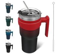 BJPKPK Gobelet isotherme en acier inoxydable de 650 ml avec poignée et paille pour eau ou café glacé, lune de sang