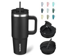 BJPKPK Gobelet isotherme en acier inoxydable de 900 ml avec poignée et couvercle à paille - Tasse à café de voyage - Noir