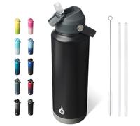 BJPKPK Gourde Isotherme Acier Inoxydable Bouteille 1.2L Isotherme avec Poignée et Paille Couvercle Anti-fuite avec Poignée Portable-Sans BPA-Voyage étanche,Noir