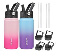 BJPKPK Lot de 2 bouteilles d'eau isothermes avec couvercles à paille - Bouteille d'eau en acier inoxydable avec 6 couvercles, anti-fuite, sans BPA, pour voyage, sport (cerise + rêve océan)