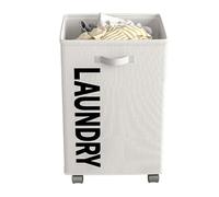 BJSXHZYGT Corbeille a Linge Pliable, Panier a Linge Roulette, Laundry Basket avec Poignées de Transport pour Chambre, Dortoir, Université, 58x40x33cm(White)