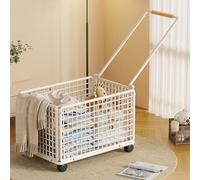 BJSXHZYGT Panier a Linge Roulette, Laundry Basket avec Poignée Allongée, Grand Panier a Linge en Fer pour Chambre, Salle de Bain, Dortoir, Université(White,34 * 53 * 36cm/13 * 21 * 13in)