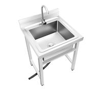 BJTDLLX Évier de cuisine autoportant, en acier inoxydable, avec 1 bassin, avec robinet chaud et froid à 360°, pour l'extérieur, 60 x 60 x 93 cm, pour restaurant, hauteur réglable