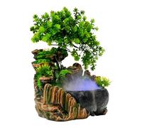 BJTDLLX Fontaine d'intérieur cascade avec éclairage - Mini fontaine de bureau - Salon - Paysage d'eau - Décoration en résine - Pour le bureau