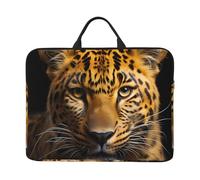 Bjyccar Le sac pour ordinateur portable 14" léopard aux yeux profonds avec doublure antichoc et design portable, adapté pour un usage professionnel et quotidien.