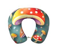 Bjyccar Oreiller de voyage en mousse à mémoire de forme de champignons colorés en forme de U pour voyage et maison - Support ergonomique du cou avec mousse à mémoire de forme de qualité supérieure.