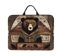 Bjyccar Rustic Lodge Bear Sac pour ordinateur portable 14" avec doublure antichoc et design portable, adapté pour un usage professionnel et quotidien.