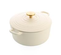 BK Bourgogne Cocotte à induction, en fonte émaillée avec couvercle, passe au four et au lave-vaisselle, 24 cm, 4,2 l, blanc crème