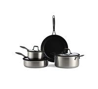 BK Ceramic Black Batterie de cuisine 7 pièces en Acier Inoxydable avec Revêtement Antiadhésif en Céramique sans PFAS,Poêle,Casseroles,Cocotte,Couvercles,Induction,Au lave-vaisselle et au four,Noir