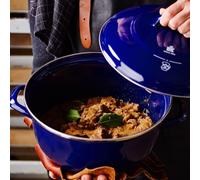 BK Indigo Casserole émaillée avec couvercle, revêtement anti-adhésif en céramique sans PFAS, 22 cm/3,3 litres, induction, lavable au lave-vaisselle