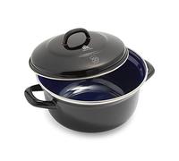 BK Indigo Cocotte Ronde Allemande Emaillée Héritage Néerlandaise avec Couvercle avec Revêtement Antiadhésif en Céramique Sans PFAS, 20 cm/2.5 Litre, Induction, Lavable au Lave-Vaisselle, Au Four, Noir