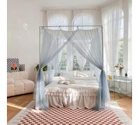 BK&MF Baldaquin de lit à Quatre Pieds en Dentelle élégant, Rideau de lit Trois Ouvertures moustiquaire de rêve, Rideau Complet pour Chambre Adulte Mariage et Enfant,Bleu,180x220cm(71x87inch)