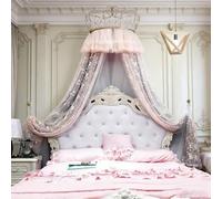 BK&MF Baldaquin de lit Princesse à Couronne, Rideau Double Dentelle avec lumières étoilées, Ambiance Douce et rêveuse, Installation Facile pour décoration Chambre d'enfant,D,180cm (76") King