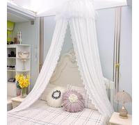 BK&MF Baldaquin de lit Princesse Rêve, Rideau de lit en Dentelle Double avec Support Invisible Télescopique, Installation Facile pour décoration de Chambre,C,150cm(60") Queen