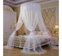BK&MF Baldaquin de lit Rond avec lumières étoilées, Rideau de lit Double Couche Suspendu, Moustiquaire de Lit de rêve pour Princesse pour Enfants et Adultes,Blanc,Diameter 120cm/47