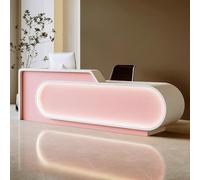 BK&MF Moderne Comptoir Réception avec lumière LED Blanc Comptoir Caisse Largeur 120-180 cm étagères ouvertes Meuble de Réception pour Bureau, Maison,F,Left Cabinet 71x24x39inch