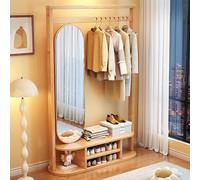 BK&MF Porte-Manteau Moderne avec patère et Miroir, Banc d'entrée avec Rangement pour Chaussures Facile à Assembler pour l'entrée ou la Chambre à Coucher,Natural,47x16x71inch