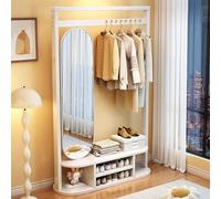 BK&MF Porte-Manteau Moderne avec patère et Miroir, Banc d'entrée avec Rangement pour Chaussures Facile à Assembler pour l'entrée ou la Chambre à Coucher,Blanc,39x16x71inch