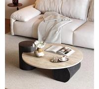 BK&MF Table Basse Ronde Mid-Century Modern, Plateau en travertin avec Base cylindrique en Bois, Table d'appoint Luxueuse Minimaliste pour Salon, Design élégant,Noir,70x35cm(28x14inch)