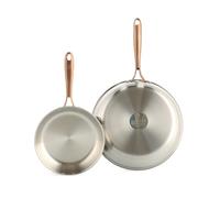 BK Rose Ensemble de poêles à frire 2 pièces en acier inoxydable, 24/28 cm, sans PFAS, induction, four, argent