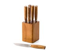 BK x Peter Goossens set de 6 couteaux à steak avec bloc, acier inoxydable allemand, manches en bois d’acacia, lavage à la main