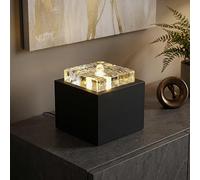 BK920 - Fontaine d'intérieur moderne à LED avec bloc de verre aspect glace - 3 W - Lumière blanche chaude - Décoration de salon et bureau - En métal et verre - 19 x 19 x 20 cm