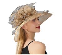 Bkazwe Chapeau Mariage, Chapeau Soleil Femme Organza Brodé Fleurs 3D Capeline Large Bord Anti-UV Protection Chapeaus Mariage Chic Pliable Léger pour Voyage Plage Cérémonie Été 2026