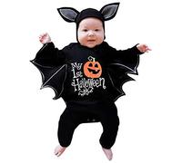 Bkazwe Combinaison Bébé Halloween Pyjama à Capuche en Coton - Body Survêtement à Manches Longues avec Imprimé Citrouille, Chauve-Souris et Lettres - Costume pour Nouveau-Né Garçon Fille 0-12 Mois