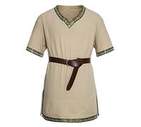 Bkazwe Costume Médiéval Homme : Tunique de Guerrier Viking à Manches Courtes - Déguisement Chevalier avec Lacets pour Halloween & Renaissance | Chemise Lin Vintage, Tenue Cosplay Combat