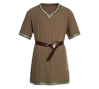 Bkazwe Costume Médiéval Homme : Tunique de Guerrier Viking à Manches Courtes - Déguisement Chevalier avec Lacets pour Halloween & Renaissance | Chemise Lin Vintage, Tenue Cosplay Combat