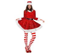 Bkazwe Déguisement Noël Femme Costume De Père Noël Élégant pour Fête De Fin D'Année Tenue Complète Adulte Déguisement Femme Cape Hiver Chaud Adulte Tenue Miss Santa pour Femme - Cosplay
