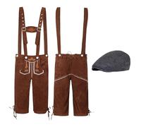 Bkazwe Déguisement Oktoberfest Homme Authentique Allemand Festival d'Octobre Costume - Pantalon Lederhosen Cuir + Chapeau à Plume Costume Oktoberfest Bavarois Déguisement Carnaval Halloween